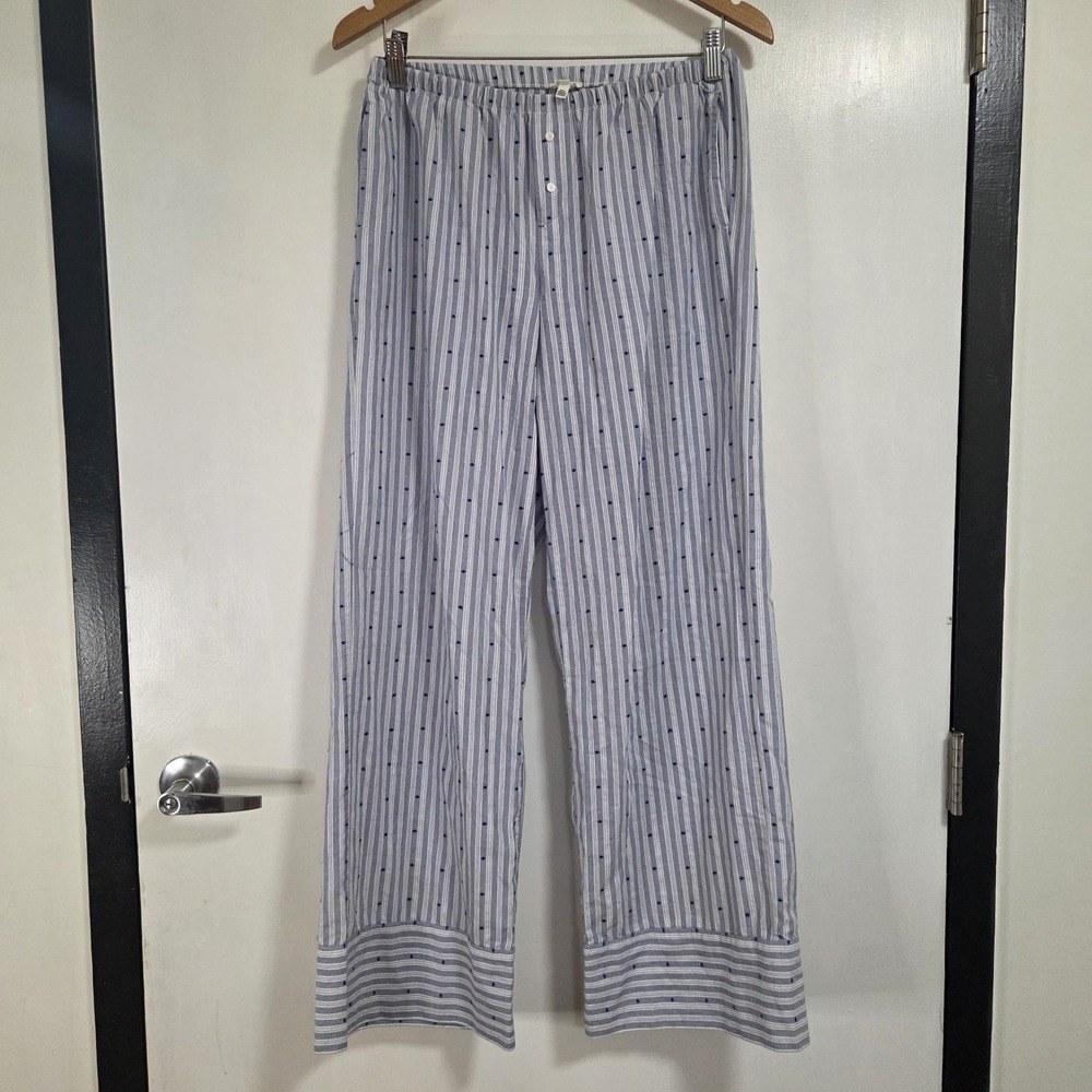 Aerie Blue White Striped Embroidered Dot Wide Leg Pajama Lounge Pants XS NWT